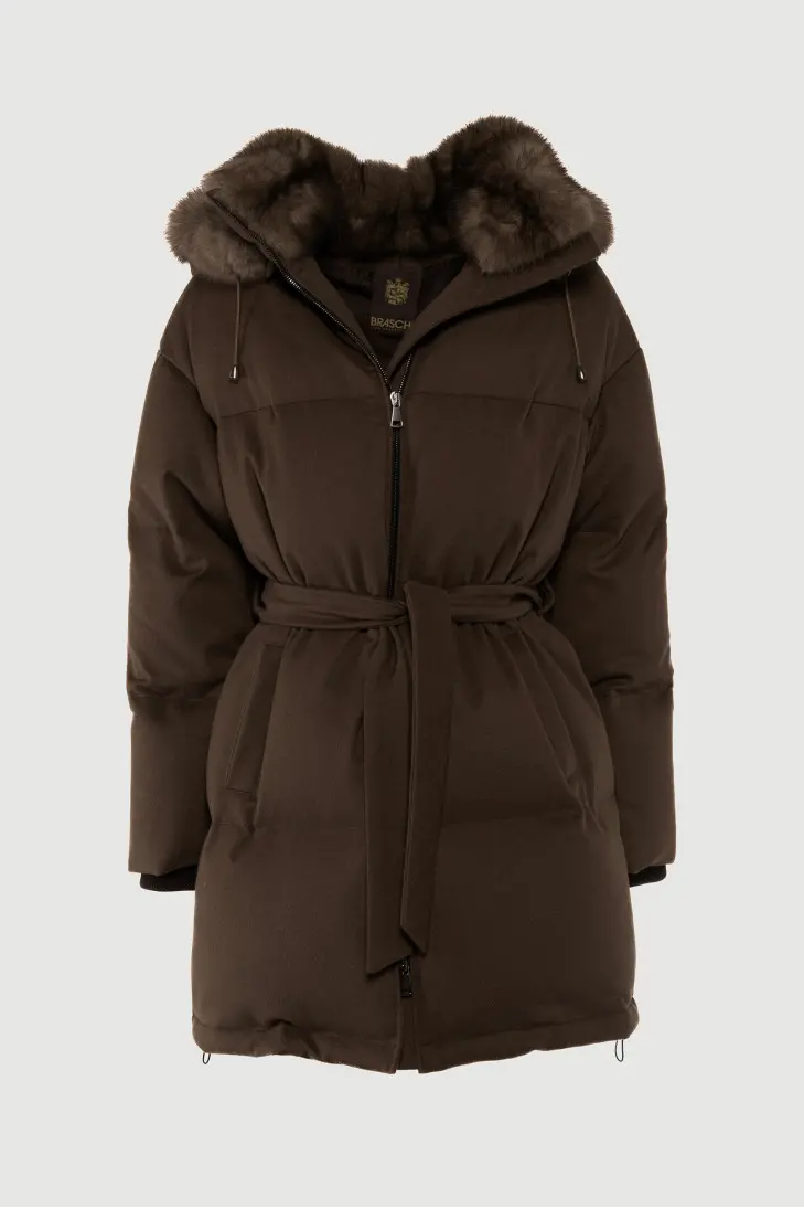 Короткий коричневый пуховик из кашемира LoroPiana с соболиным мехом - фото 8