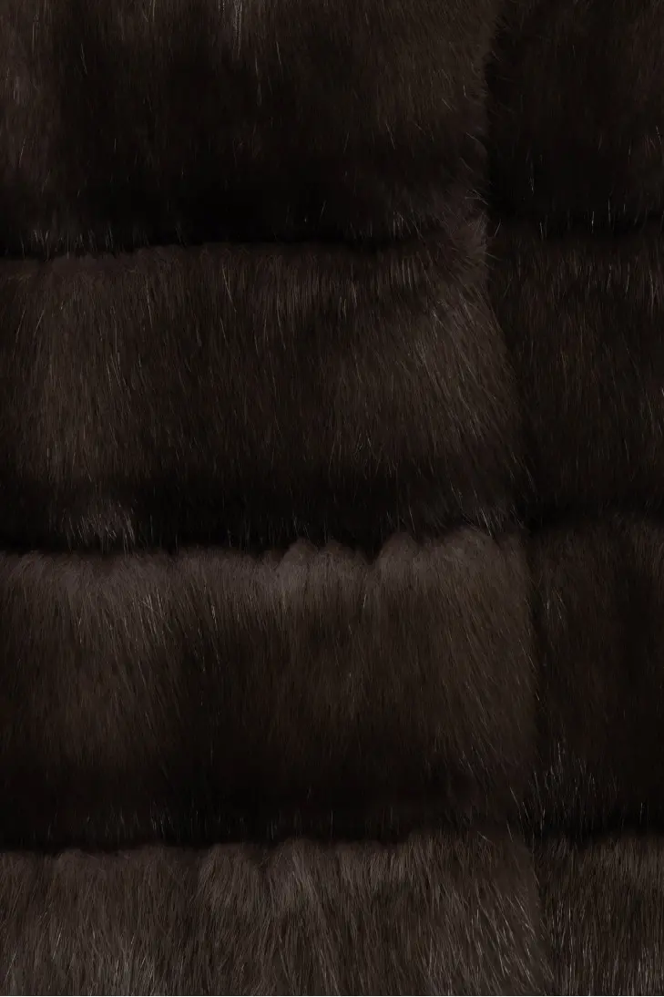 Короткий синий пуховик из кашемира Loropiana с темным соболиным мехом - фото 7
