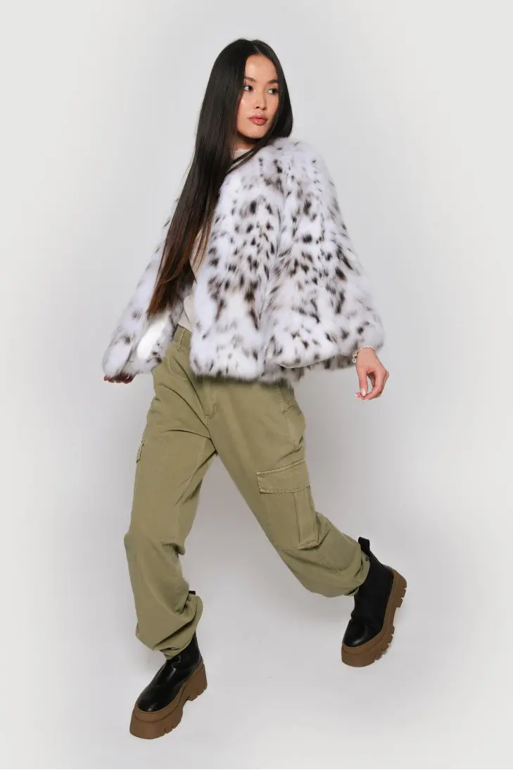 Белый полушубок из рыси - фото 5