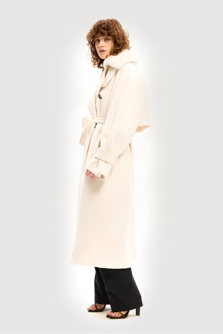 Длинное белое пальто из кашемира Loropiana с мехом норки - фото 2