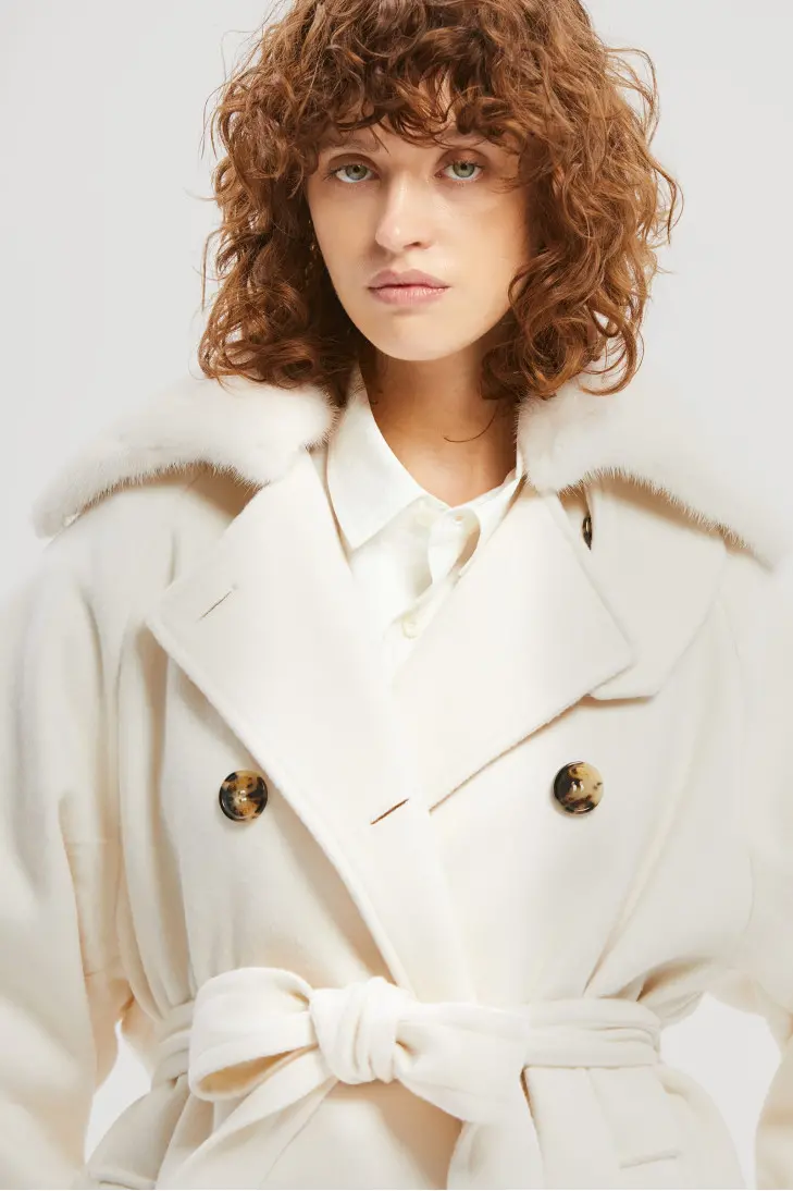 Длинное белое пальто из кашемира Loropiana с мехом норки - фото 4