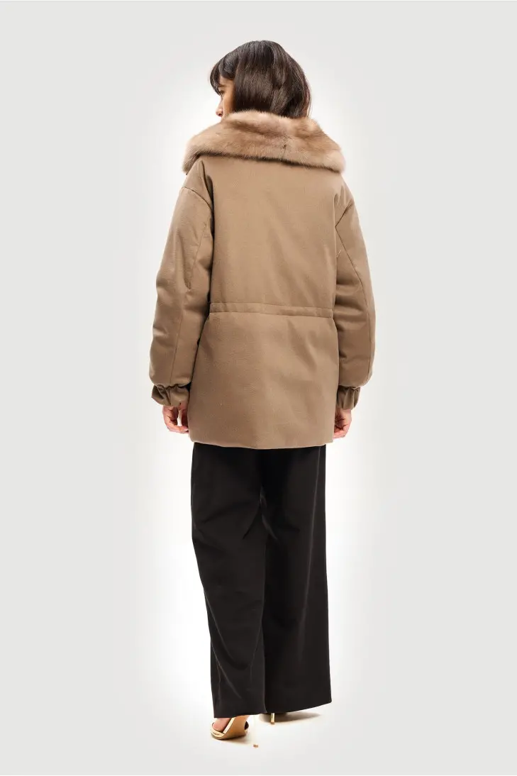 Коричневый пуховик из кашемира Loropiana с воротником соболя - фото 3