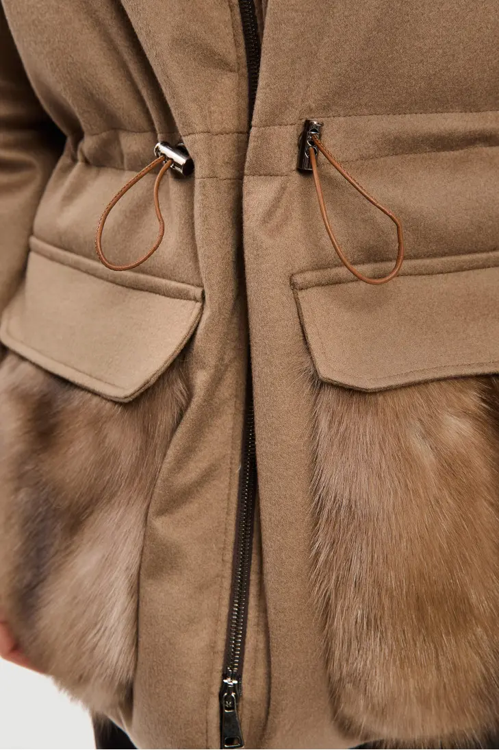Коричневый пуховик из кашемира Loropiana с воротником соболя - фото 4
