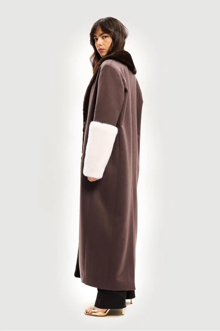 Длинное пальто с кашемира Loropiana с мехом черной и белой норки - фото 2