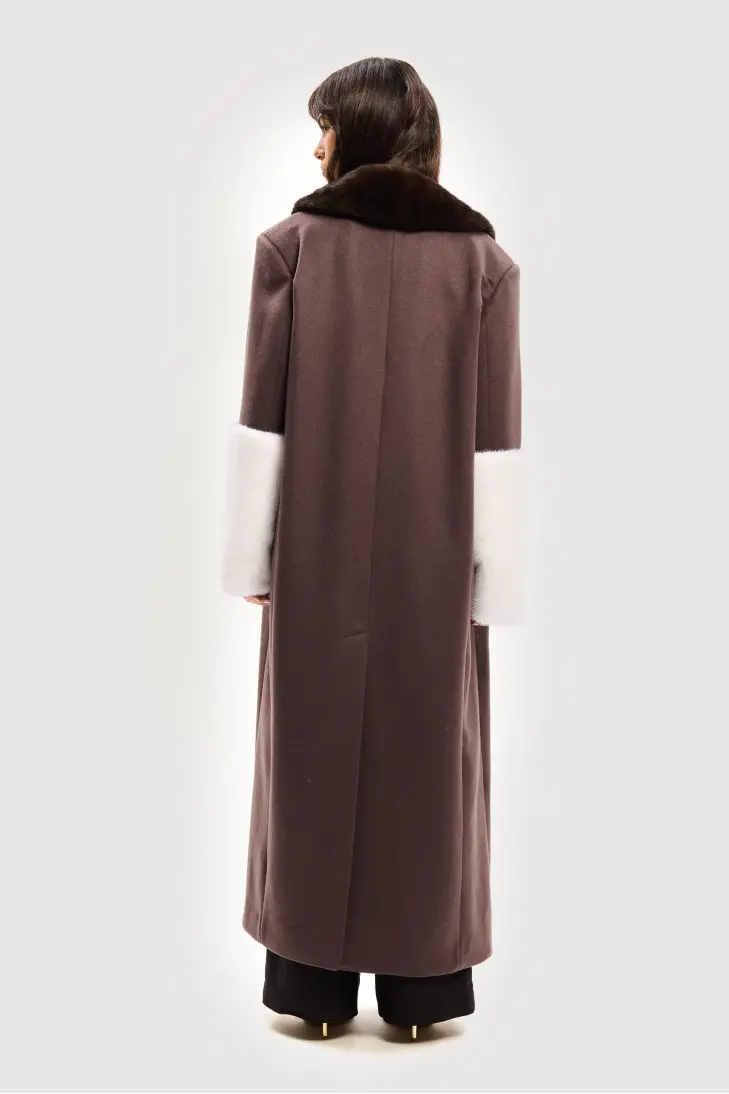 Длинное пальто с кашемира Loropiana с мехом черной и белой норки - фото 3