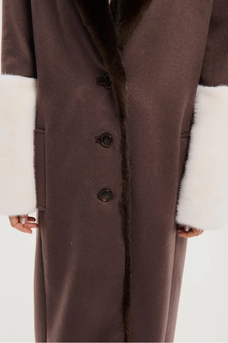 Длинное пальто с кашемира Loropiana с мехом черной и белой норки - фото 4